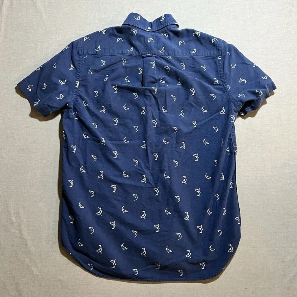 Ralph Lauren All Over Sharks 1/2 Button Shirt Mens‎ S Blue Short Sleeve Pullover